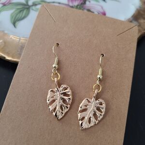New Handcrafted Monstera Leaf Dangle Earrings on 14K Gold Plated Hooks